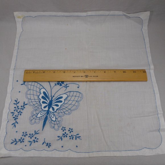 Vintage Embroidered Butterfly Cotton Hankie - Picture 5 of 7